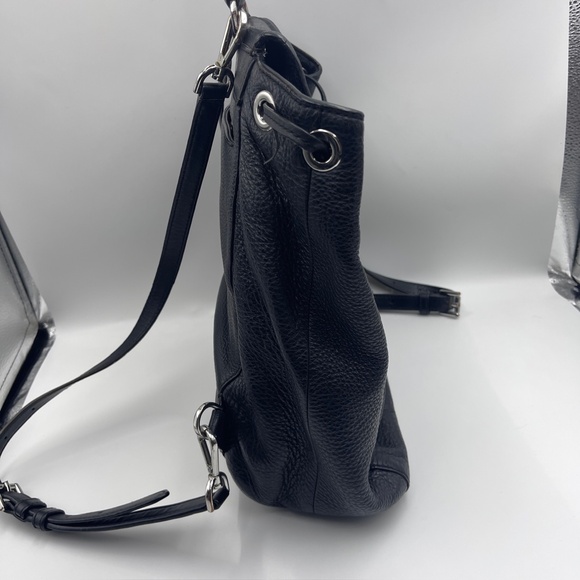 Michael Kors Evie Medium Black leather backpack handbag Silver hardware - Picture 4 of 14